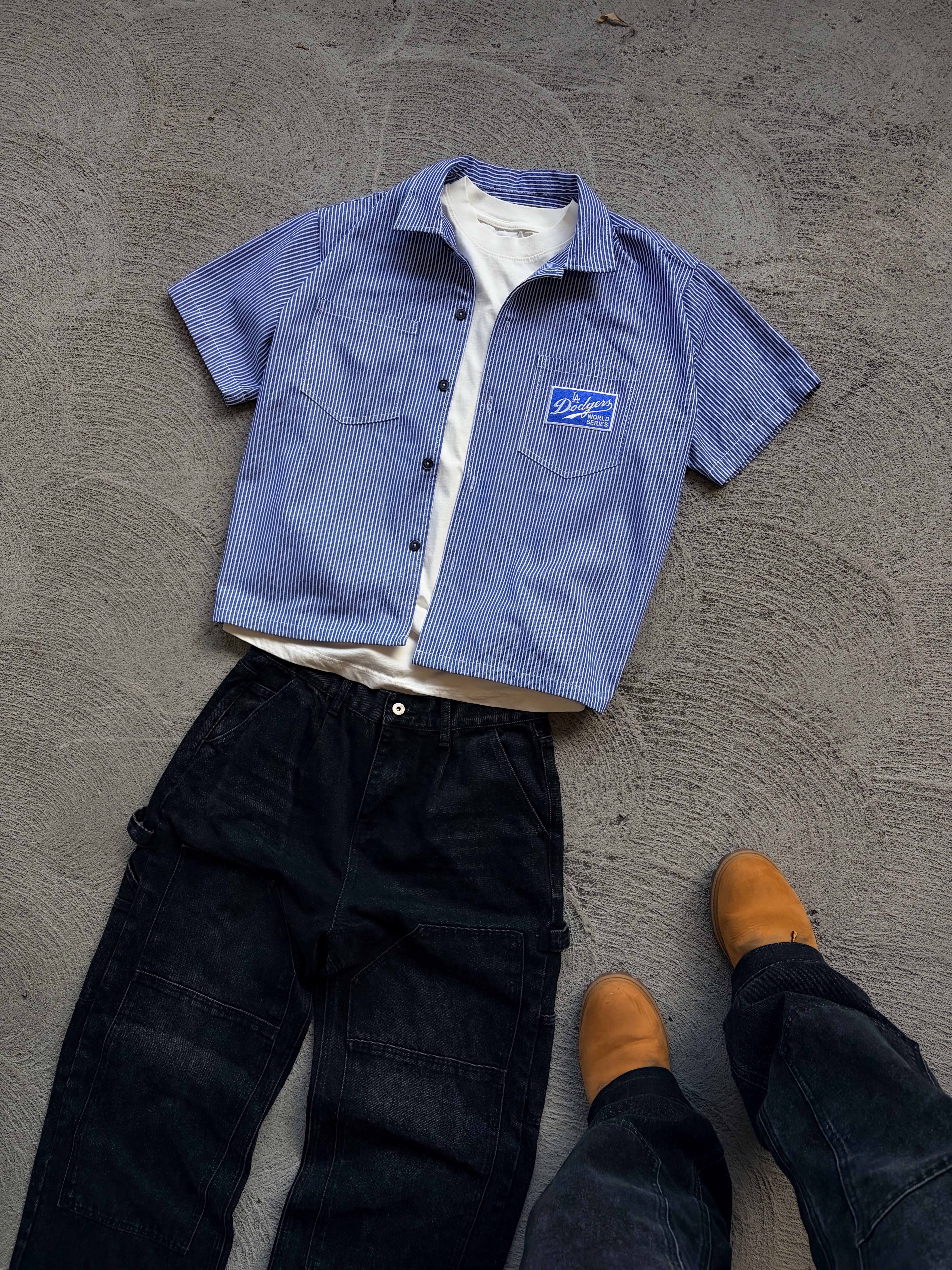 Blue - Box Logo Cropped Work Shirt – ABLISS